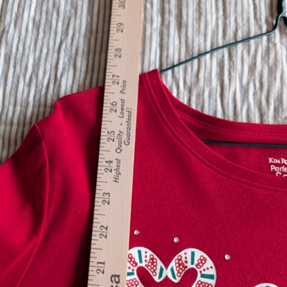 Red Candy Cane Hearts Graphic Top XL Kim Rogers - Picture 5 of 6